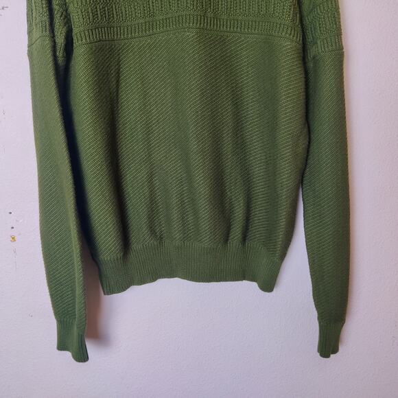 J. Peterman Aran Knit Cotton Fisherman Turtleneck Sweater Loden Green Medium - Picture 4 of 10